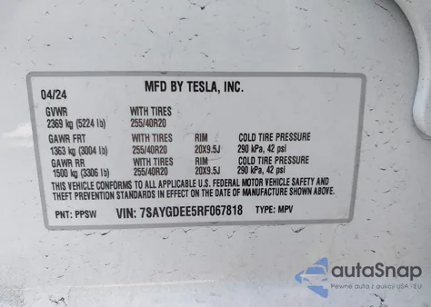 2024 Tesla Model Y Long Range Dual Motor All-Wheel Drive из США, поврежденный, VIN 7SAYGDEE5RF067818